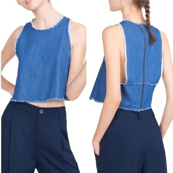 Tops - Blue Denim Sleeveless Top